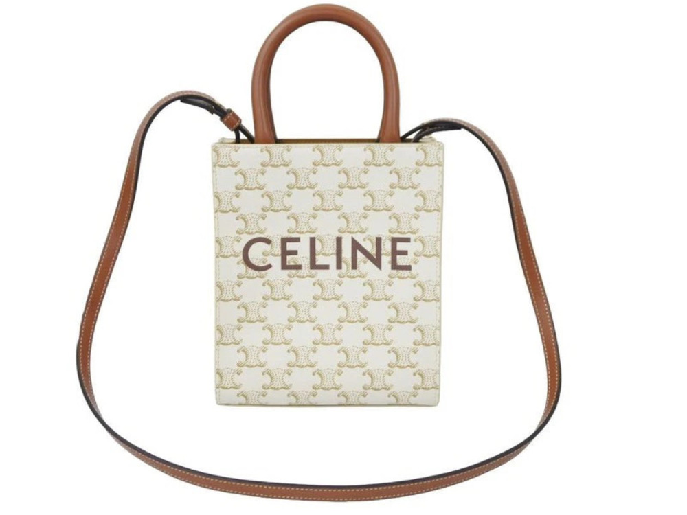 Celine Vertical Triomphe Canvas Shoulder Bag White